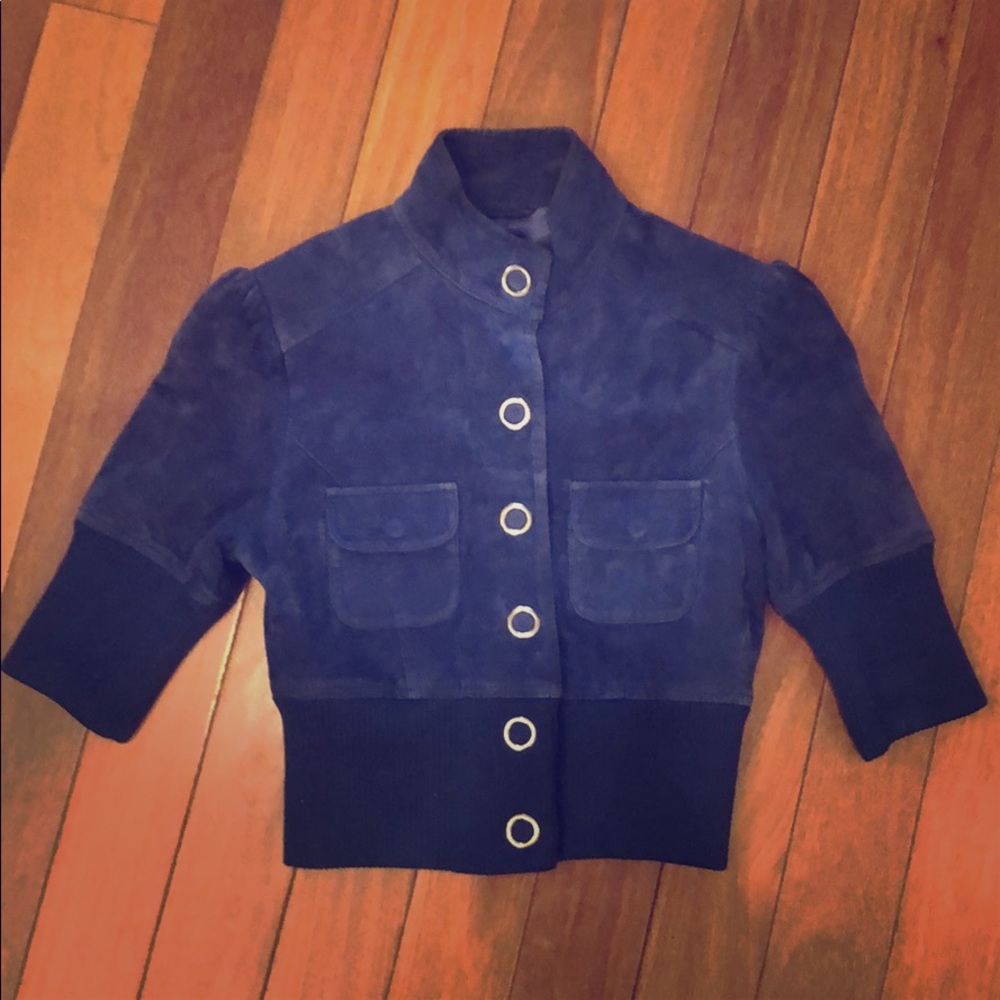 Blue suede crop jacket
